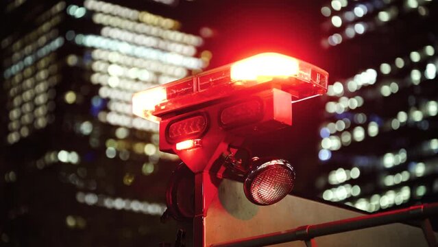 Fire truck flashing lights close up