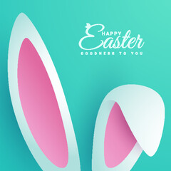 Happy easter paper cut greeting card. Holiday featuring rabbit ears. Suitable for greeting cards or party invitations.