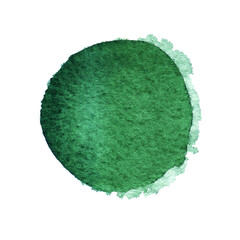 Green circle painted watercolor on paper. Watercolour round shape isolated on white background - 737765155
