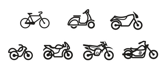 bike scooter motorbike line icon set