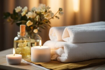 Obraz na płótnie Canvas Thai spa massage. Spa treatment cosmetic beauty. Therapy aromatherapy for care body women with candles for relax wellness. Healthy lifestyle