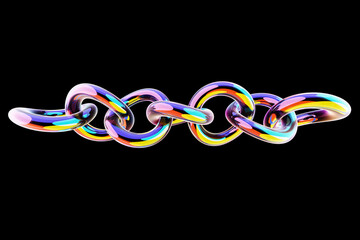 3D colorful  chain on a black  background. digital code chain. 3D rendering