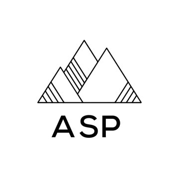 ASP Letter Logo. Minimalist Mountain Logo Design with ASP Text. ASP Geometric Adventure Branding Emblem.
