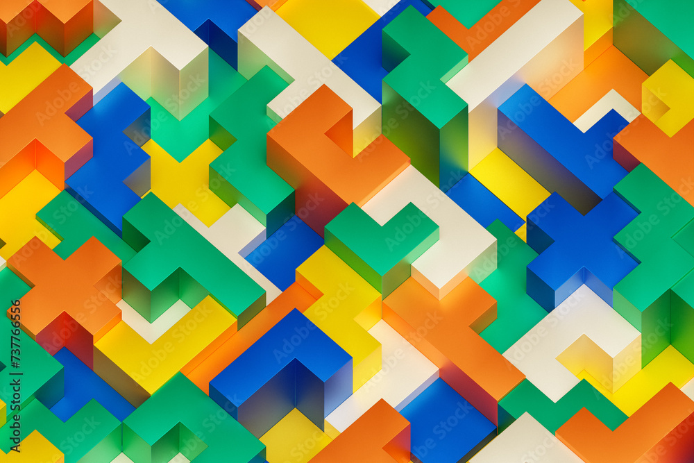 Poster 3d rendering. colorful geometric pattern. minimalistic pattern of simple shapes. bright creative sym