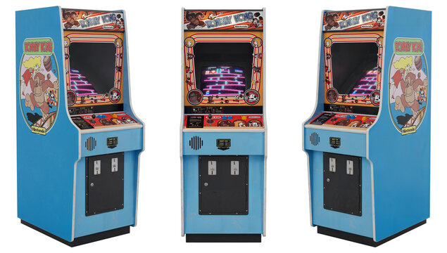 Retro Nintendo Donkey Kong arcade cabinet - isolated PNG multiple sides