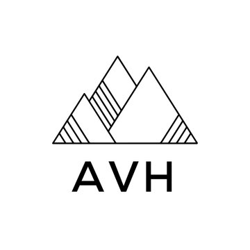 AVH Letter Logo. Minimalist Mountain Logo Design with AVH Text. AVH Geometric Adventure Branding Emblem.
