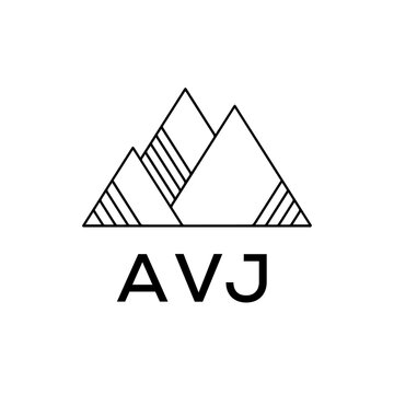 AVJ Letter Logo. Minimalist Mountain Logo Design with AVJ Text. AVJ Geometric Adventure Branding Emblem.
