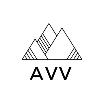AVV Letter Logo. Minimalist Mountain Logo Design with AVV Text. AVV Geometric Adventure Branding Emblem.
