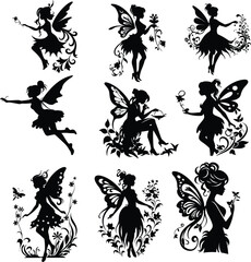 fairy silhouette  set, vector illustration 
