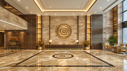 Luxurious hotel lobby with modern design, showcasing elegance, comfort, and contemporary style