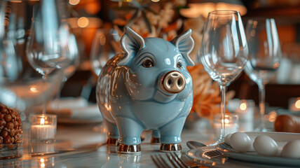 Fototapeta na wymiar Porcelain pig on the table.