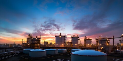 The mesmerizing evening sky enhances the appeal of the thriving petrochemical industry. Concept Evening Sky, Petrochemical Industry, Mesmerizing, Thriving, Appeal