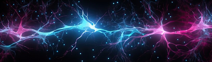 Neurons and nerve cells, simulating neuronal structures - obrazy, fototapety, plakaty