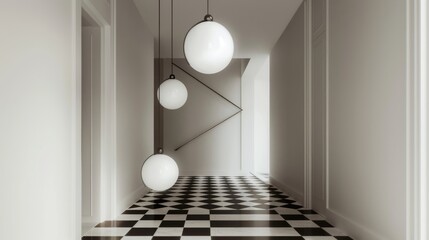Clean and Stylish Entrance Hall with Black and White Checkerboard Floor AI Generated.