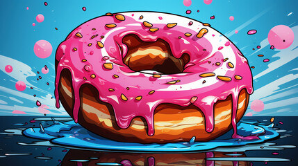 Paper tablecloths with the image of a donut in the style of pop art. Vintage color harmonious poster. Generative AI