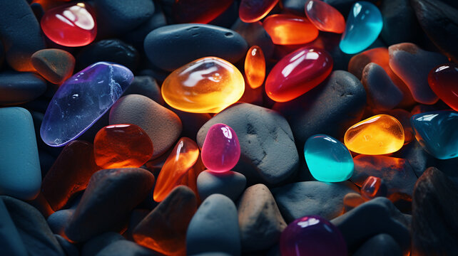 colored beach stones background,colorful pebble wallpaper.	