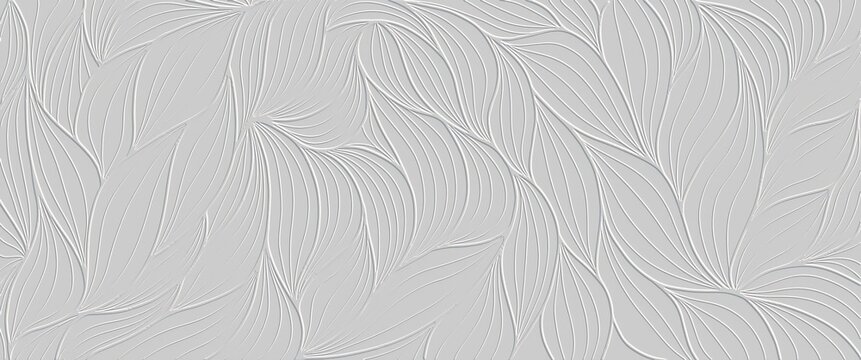 Embossed tropical palm leaves seamless pattern topic leaves relief white background