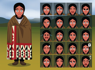 Native American Osage Woman Cartoon Emotion faces Vector Illustration