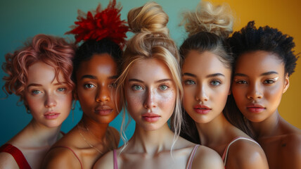 Obraz premium Photos of women of different ages and different races. The fight for women's rights.