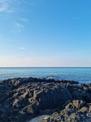 This is a Jeju seascape with basalt rocks.