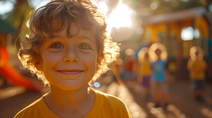 Fototapeta premium Happy boy having fun on the playground.