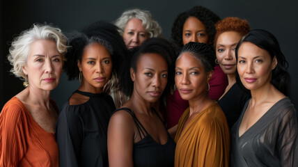Obraz premium A group of women in a group photo. Diverse age and race.