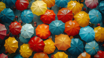 Fototapeta na wymiar Multi-colored umbrellas, top view.