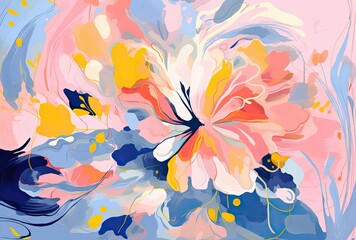 An abstract floral background with blue pink and yellow colors