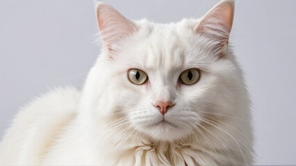 Portrait of White british longhair cat on grey background
