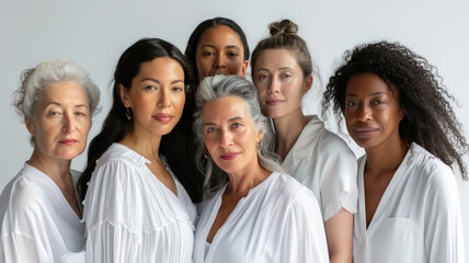 Women of different ages in white blouses in a joint photo.