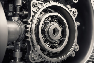 Sectional view of an internal combustion engine - gears and bearings