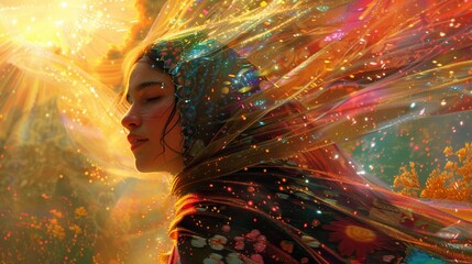 Beneath a cascade of starlight, cosmic goddesses weave threads of unity and solidarity, honoring the enduring legacy of women's triumphs.