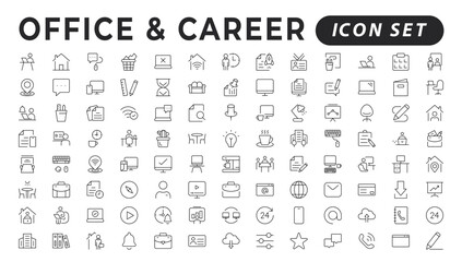 "Set of thin line icons related to team, teamwork, co-workers, and cooperation.. Linear business simple symbol collection..Business training and office collection. Big UI icon set. Thin outline pack."