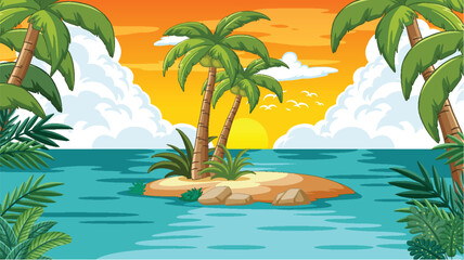 Fototapeta na wymiar Vector illustration of a serene tropical island