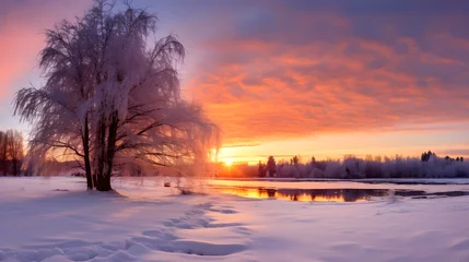  Celestial Fire Show: A Mesmerizing Display of a Fiery Winter Sunrise against the Snow-laden Landscape © Joel