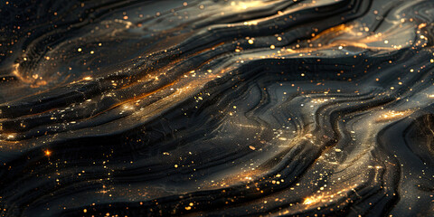 Elegant black marble texture with intricate golden swirls, suitable for luxurious background...