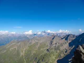 Scenic view of the majestic mountain ridges of High Tauern seen near Gloedis in Schober group, East...