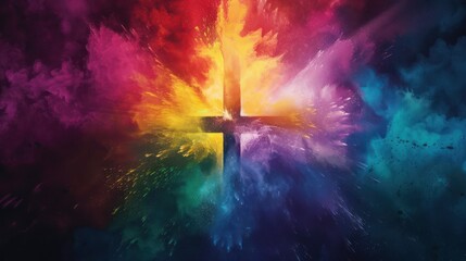 A vibrant and abstract backdrop sets the stage for spirituality, with an ash cross positioned at the center, imparting a sense of brightness and optimism.