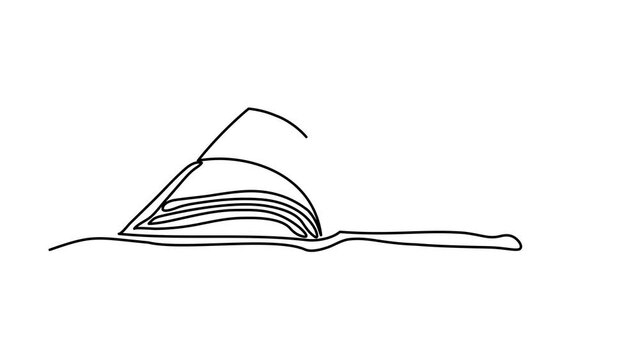 Self drawing animation with one continuous line draw,
an open book