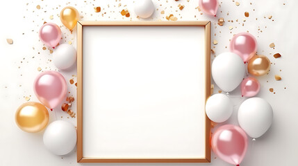 Minimalist Celebration Frame, Balloon Border, Festive Background, Birthday, Anniversary, Mother's Day, New Year, Valentine,  Wishes, Copy Space for Text