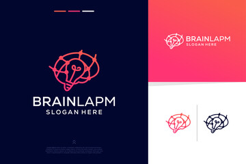 Brain tech smart digital idea logo combination with lamp neuron design inspirations