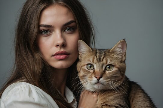 fashion model posing with cat