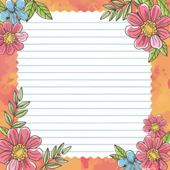 2d vector illustration colorful Lined paper with flowers frame the sweet made of Design a watercolor floral lined page
