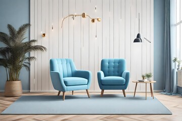 modern living room with light blue armchair