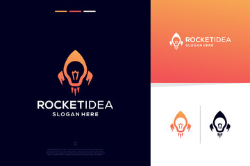 Creative bulb or lamp combine with rocket logo design with modern style