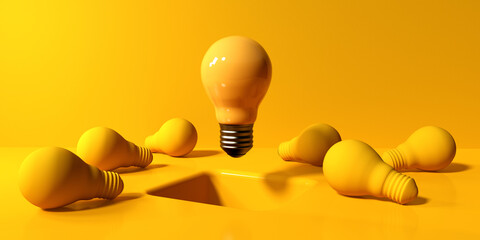 One out unique idea light bulb with a hole on the floor - 3D render - obrazy, fototapety, plakaty