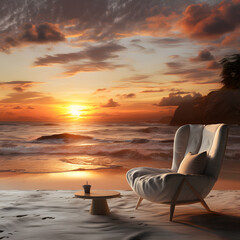 Beautiful sunset over the sea, 3d rendering computer digital drawing, 