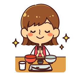 ごちそうさまをする女の子　イラスト素材