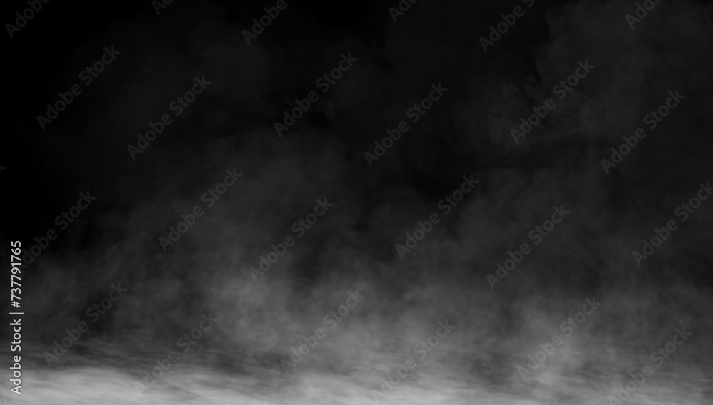 Wall mural abstract misty fog on isolated black background. smoke stage studio. texture overlays. the concept o