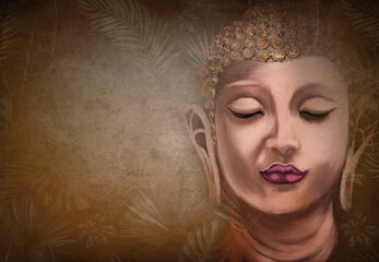  lord buddha face painting with texture background , lord buddha wallpaper design 